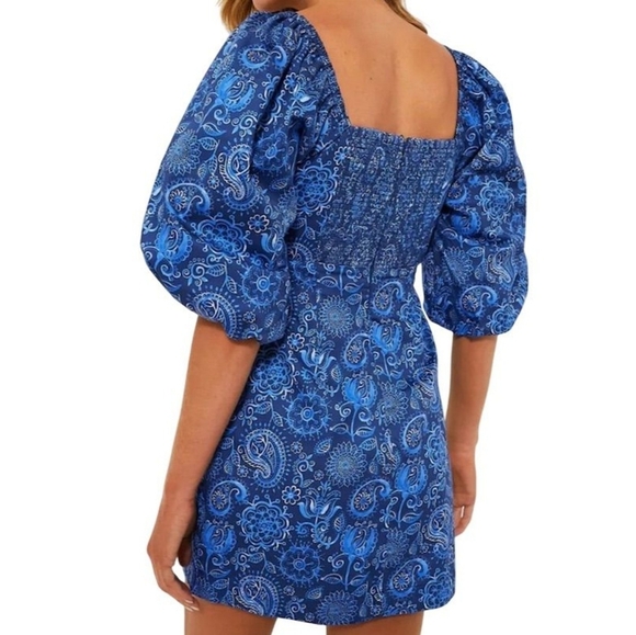 Hyacinth House Blue Paisley Puff Sleeve Mini Dress - Picture 3 of 5
